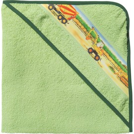 Erwin Müller Children's Hooded Bath Towel, Terry Towel, Tractor, Digger Green, Size 140 x 140 cm, 100% Cotton, with Woven Border