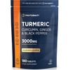 Turmeric Tablets 3000mg with Black Pepper & Ginger | 95% Curcuminoids | High Strength Active Curcumin Extract | 180 Vegan Tablets (Not Capsules) - 3 Month Supply | by Horbaach