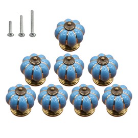 HUAMULAN 8PCS Ceramic Cabinet Knobs Pumpkin Drawer Door Cupboard Dresser Pull Handles for Kitchen Kids Child Room Wardrobe Closet