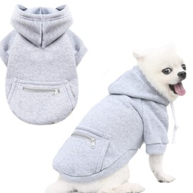PETCARE Pet Dog Hoodie Sweater Grey Warm Soft Fleece Sweatshirts with Pocket Fall Winter Puppy Cat Sweaters Clothes for Small Dogs Cats Chihuahua Yorkies French Bulldog Outfits Costume