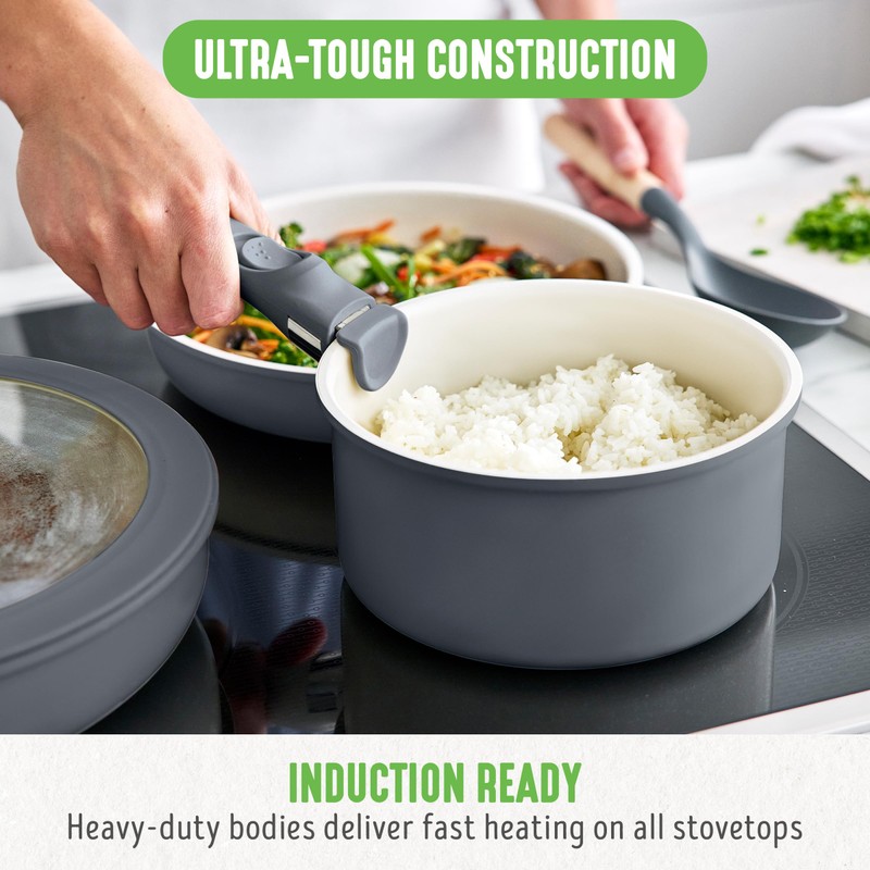 GreenLife 10 Piece Nonstick Pots & Pans Set, Detachable Handle