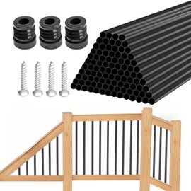 kuailebuy 100 Pack 32" Aluminum Deck Balusters,3/4" Round Aluminum Balusters for Deck Railing,with Screws & Connectors,Black Deck Rail Spindles for Wood/Composite Fencing