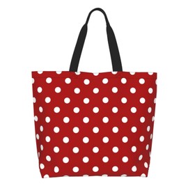 ASYG Red and White Polka Dot Tote Bag Lightweight Handbags Travel Shoulder Bag for Hiking,Yoga, Gym,Shopping Travel Beach