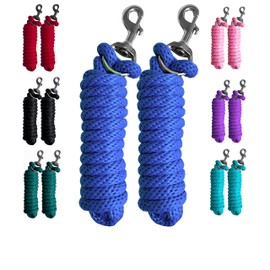 Majestic Ally Pack of 2 Solid Poly Lead for Horses & Farm Animals - 3 m Long and 5/8 Inch Thick - Interchangeable Heavy Duty Stud Push Button - Handmade - Soft, Broken in Handle (Royal Blue)