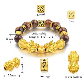 Feng Shui Bracelet- Good Luck Bracelet Necklace Set，Christmas Birthday Gifts for Women Men, 12mm Money Wealth Success Bracelet Pi Xiu Bracelet for Women (Tiger Eye Necklace Set)