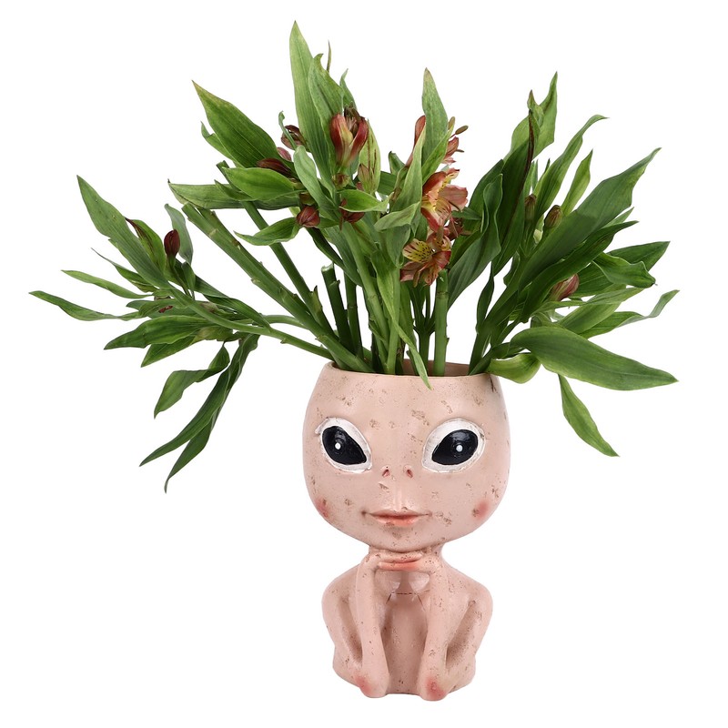 Head Planter Resin Unique Succulent Flower Pot Open Eyed Alien