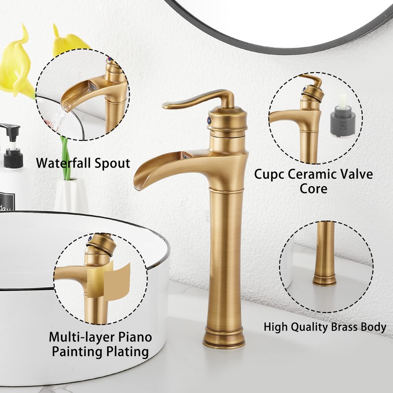 Antique Brass Waterfall Bathroom Faucet GGStudy Single Handle One Hole