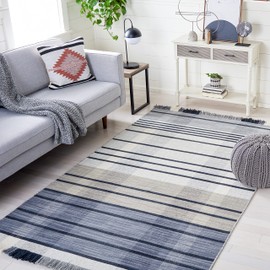 SAFAVIEH Striped Kilim Collection 5' x 8' Light Grey/Black STK704G Flatweave Premium Wool Living Room Dining Bedroom Area Rug