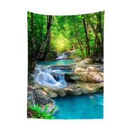 BELECO Green Forest Tapestry Beautiful Rainforest Waterfall Tapestry Spring Forest Natural Scenery Photo Background Nature Wall Tapestry for Bedroom Living Room Dorm Decor 47x70 Inches