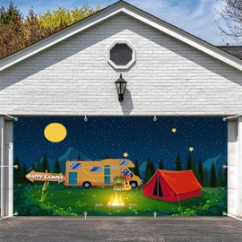 XMJJKUF Camping Garage Door Decoration 16x7ft Summer Camper Night Background Banner Campfire Tent Cover Hiking Outdoor Props