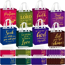 HunnmingRe 64 Pcs Christian Gift Bags with Handles Easter Non Woven Bible Verse Gift Bags Bulk Reusable Religious Baptism Totes for Easter Wedding Birthday First Communion Present Wrapping