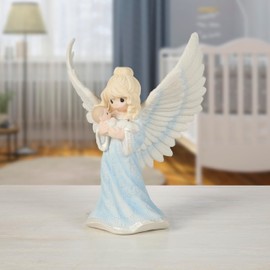 Precious Moments Angel Holding Baby Figurine | May God Send His Angels to Watch You and Guide You Bisque Porcelain Figurine | Gift for Baptism, Baby Shower | Religous Gift