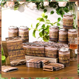 SiliFine 101 Pcs Wedding Can Cooler Bulk Engagement Party Favors for 100 Guests Cheers to Love Laughter, and I'll Drink Can Cooler with 1 Pcs Wooden Wedding Table Sign Bridal Shower Favor (Brown)