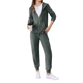 HOTOUCH Womens Athletic Clothing sets Workout Running Jogging Warmup Sports Velour Tracksuit Womens y2k Grey, X-Small