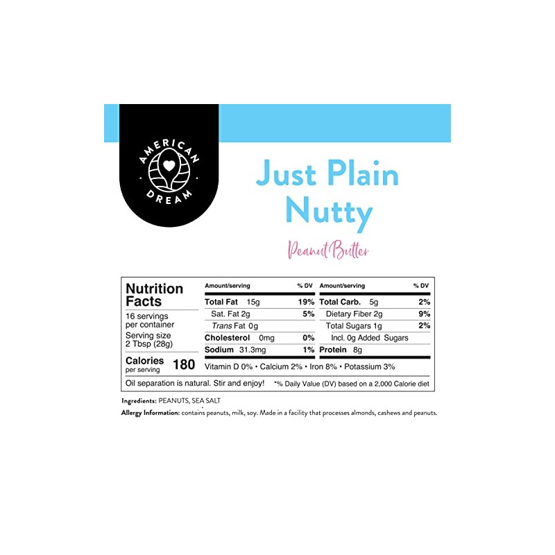American Dream Nut Butter – Gluten-Free Just Plain Nutty Peanut
