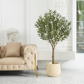 VeriNatural Artificial Olive Tree 5FT - Faux Olive Trees Indoor with 1283 Silk Leaves & 58 Fruits,UV Resistant & Natural Wood Trunk Fake Plant for Outdoor,Living Room,Patio,Home Decor,VN157