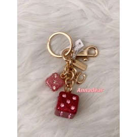 Coach NWT Coach CH831 Dice Cluster Bag Charm Keychain Gold Pink Glitter Resin