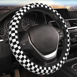 Black and White Checkered Steering Wheel Cover for Women Men Girls Car Accessories Decor Anti-Slip Neoprene Auto Steering Wheel Covers Protector Universal 15 Inch