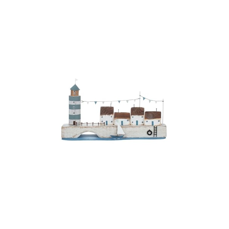 Shoeless Joe Quayside with Lighthouse/Handmade Small Pretty Seaside Decoration/Nautical Miniature