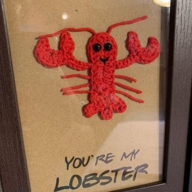Handmade Crochet Greeting Card, Red Lobster Design with You’re My Lobster Funny Anniversary, Valentine’s Day, Birthday Card for Boyfriend, Girlfriend, Husband, Wife