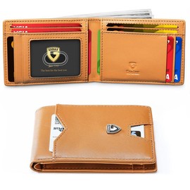 GSOIAX Mens Slim Wallet for Men Minimalist Genuine Leather Carbon Fiber Rfid Blocking Bifold  With Gift Box - Color: Brown