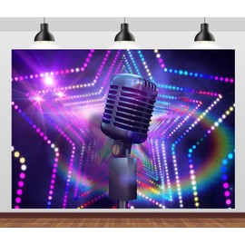 CORFOTO 6x4ft Microphone Backdrop Karaoke Photography Backdrop Star Stage Night Show Photography Background 80s Nightclub Ballroom Disco Backdrop Music Party Backdrops Photo Booth Props