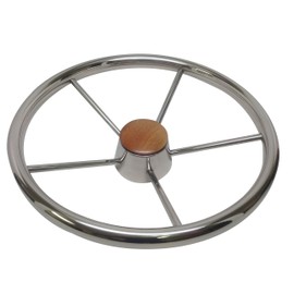 Pactrade Marine 13 1/2" Destroyer SS 304 Steering Wheel 5 Spoke Teak Wood Cap