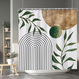 Baocicoo Mid Century Minimalist Shower Curtain Green Abstract Moon Contemporary Sun Semicircle Shower Curtain for Bathroom Geometric Aesthetic Bathtub Bathroom Decorations with Hooks 72x72 Inches