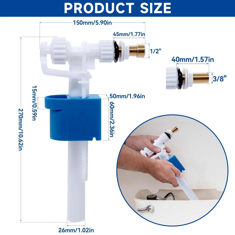 Spülkasten Füllventil Universelles, Schwimmerventil G3/8"&G1/2" für Spülkästen, Spülkasten Ersatzteile Einstellbare,