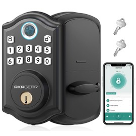 AkaGear Keyless Entry Door Lock with APP Control - Fingerprint Deadbolt Door Lock, Electronic Keypad Lock, Smart Locks for Front Door, Auto-Lock & One Touch Locking with Bluetooth - Matte Black