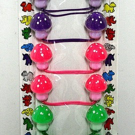 Designer Collection Girls Ponytail Holders Small Polka Dot Mushrooms Pink Green Purple Set of 6