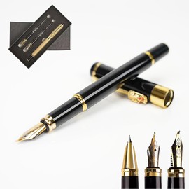 ZYHSLZ Set de 3 Pluma Estilográfica, Pluma Fuente Estilográfica con 3 Plumillas de Acero y Convertidor, Pluma Estilográfica Recargable, Pluma Estilográfica Punto Fino,Diseño Clásico (Negro brillante)