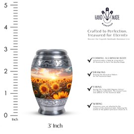 SUBSH Sunflower Twilight - Memorial Burial Urn - Pack of 1 - Small Ashes Keepsake for Sister - Cremation Urns for Adults Male & Female - Small Keepsake Urn for Mom & Dad Ashes - Decorative Metal Urns