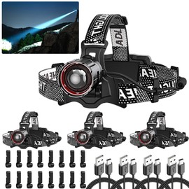 ATDOALL Super Bright LED Headlamp 4 Pack, 100000 Lumen Rechargeable Head Lamp with Motion Sensor, 5 Modes, IPX5 Waterproof, 90° Adjustable, Zoomable Head Lights for Adults, Hard Hat, Outdoor, Camping