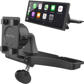 SkyTitan CD Slot Car Mount for Portable CarPlay Screens, Adjustable Angles, Low Profile and Sleek, Integrated Mounting Solution for in-Car Android Display Monitors (4-Tab Bracket Mount)