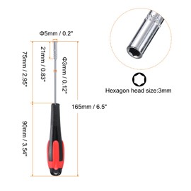 sourcing map Metric Nut Driver 3mm Dia 75mm Shank Non-Magnetic 6 Point Hex Socket Screwdriver with Non-Slip Handle for Tightening and Loosening Fasteners