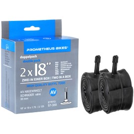 Prometheus Inner Tube 2 x 18 Inch AV Schrader for Children's Bicycle Inner Tube 18 Inch or 18 x 1.75 to 2.125 - Nickel Plated Thread - Twin Pack