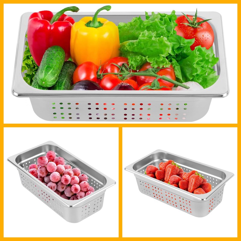 Hotel Pans, 2-Pack 1/3 Size Stainless Steel Perforated Steam Table