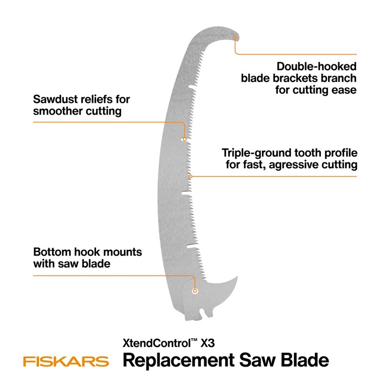 Fiskars XtendControl X3 Double-Hooked Replacement Saw Blade, Triple-Ground Tooth Profile