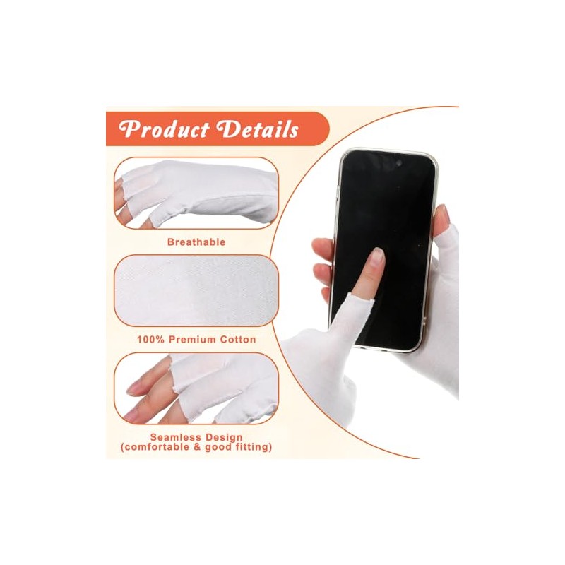 6 pares de guantes blancos sin dedos, guantes hidratantes de