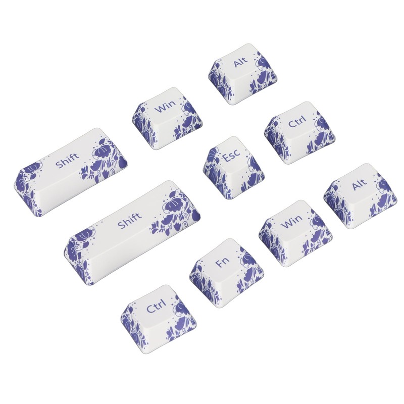 10PCS Key Caps Dye Sublimation Processblue and White Porcelain Style