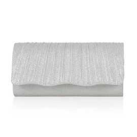Damara Women Wave Hem Shining Pleated Snao Wedding Clutch,Silver