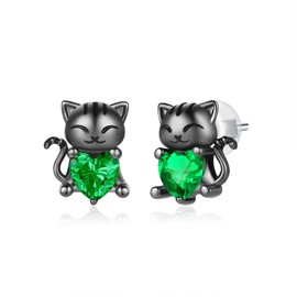 Hypoallergenic Earrings for Girls Women: 925 sterling silver Cute Black Cat Cubic Zirconia Earrings Studs for Sensitive Ears Cat Gifts for Girls Christmas Jewelry