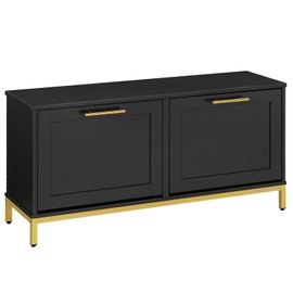 HOOBRO Shoe Bench with Storage, Shoe Storage Bench with 2 Flip Drawers, 39.4" Shoe Cabinet with Bench, Hidden Shoe Rack Organizer for Entryway, Foyer, Hallway, Mudroom, Black and Gold DB48HX01
