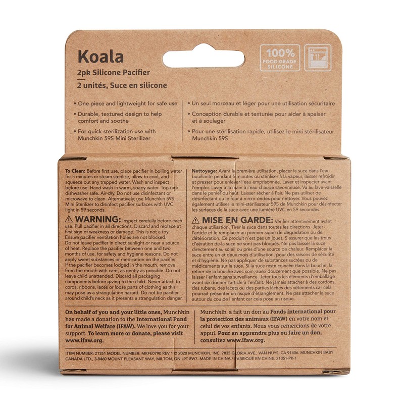 Munchkin Wildlove Koala Silicone Pacifier, 2 Pack