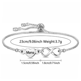 HEYEJET Infinity Love Bracelet for Women Girls Birthday Gifts for Family Member Friend Silver Tennis Bracelet for Her Christmas Mother's Day Valentine's Day Jewellery, Adjustable, Stainless Steel, No