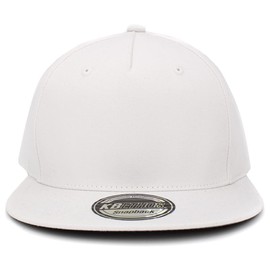 KNW-1471 WHT Plain Classic 5 Panel Snapback Mesh Back Flat Bill Trucker Blank Adjustable Hat Cap Unisex