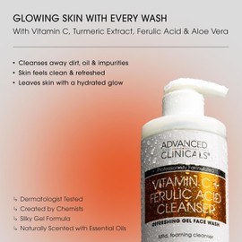 Advanced Clinicals- LIMPIA Y REVITALIZA SUAVEMENTE: este gel limpiador facial con vitamina C para mujeres y hombres actúa como un limpiador facial hidratante que limpia suavemente mientras ayuda a ilu