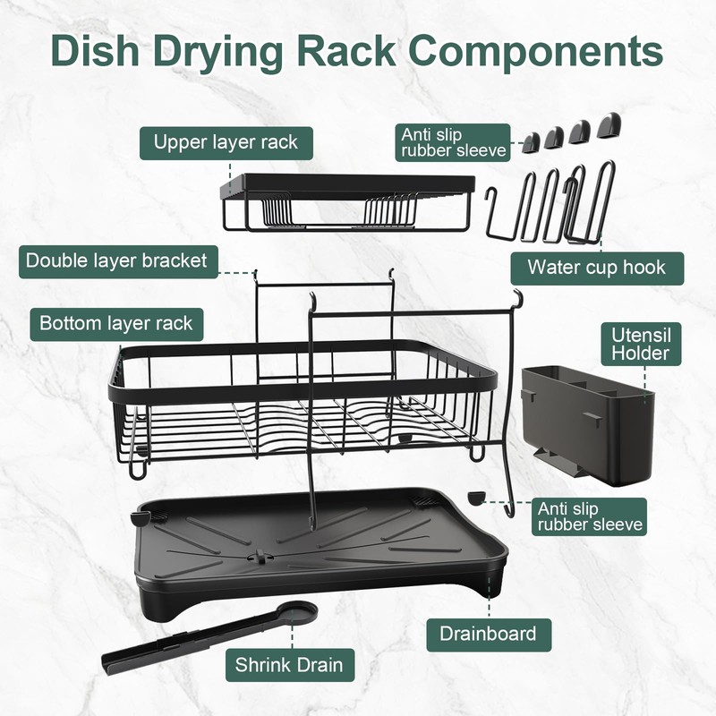 LIYI Dish Drying Rack,Large Dish Rack for Kitchen Counter,2-Tier Dish