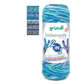 Gründl 2-in-1 Sockenwolle, 75% Schurwolle 25% Polyamid, 200g/840m, für 2 Paar Socken, Nadelstärke 2-3mm (01)